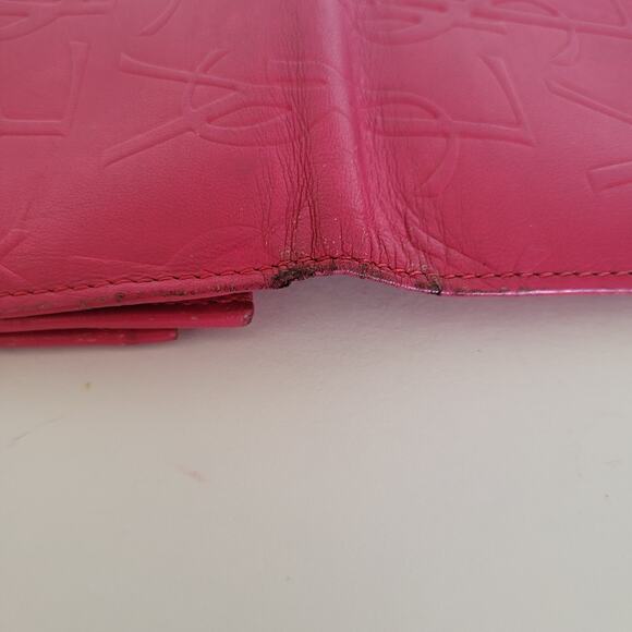 Yves Saint Laurent YSL Vintage Long Large Leather Wallet Pink Logo - Picture 12 of 15